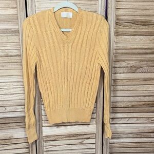 Its Pure Gold Vintage Cable Knit V-Neck Sweater in Yellow Size M